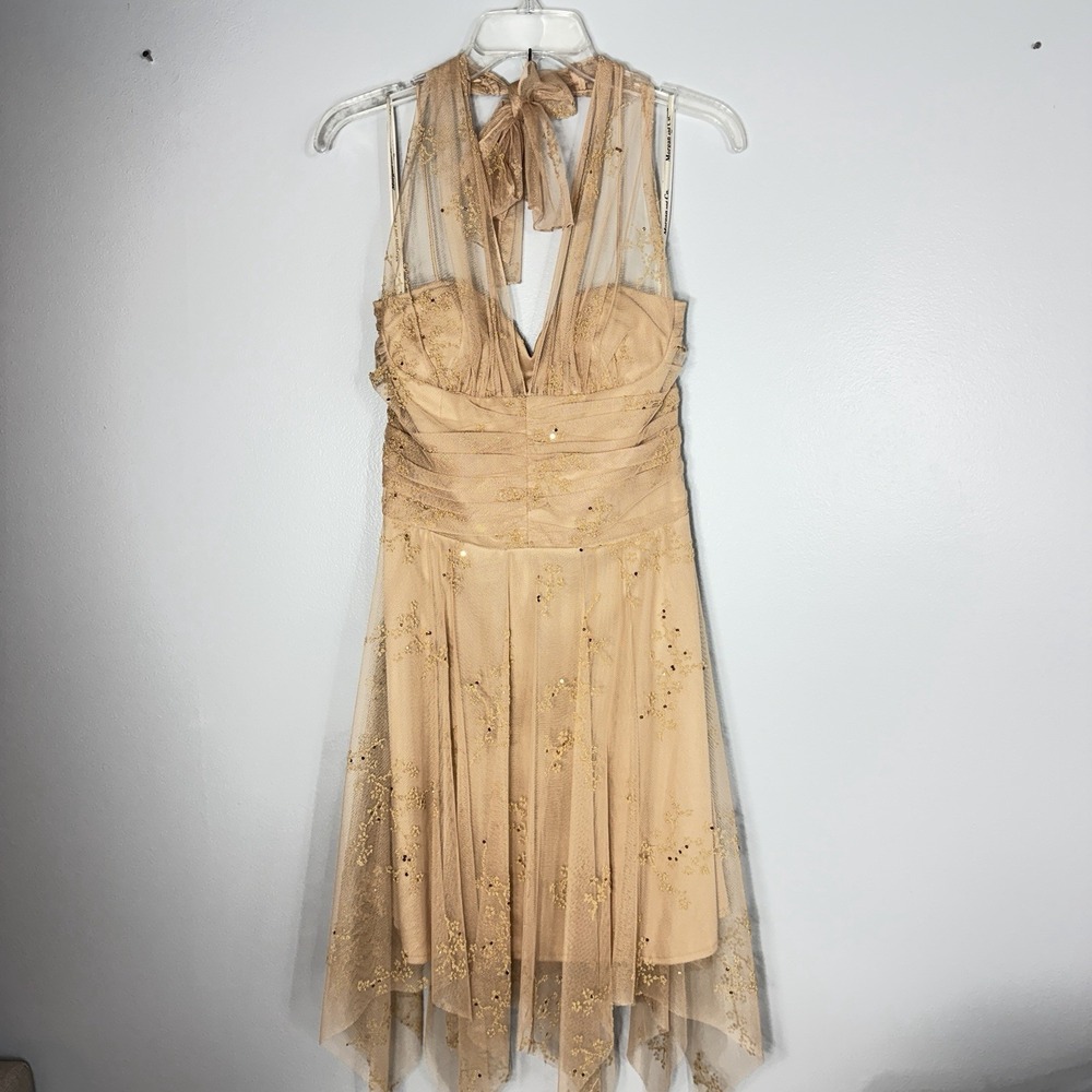 VTG  90s Y2K Morgan & Co Sparkly Mesh Halter 9/10 Dress Beaded Fairy Whimsigoth